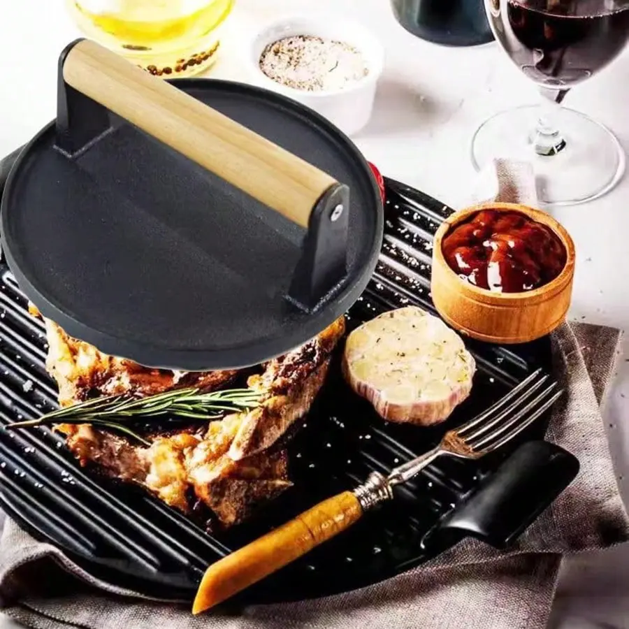 Cast Iron Grill Press, 2LB 7" Round Meat Weight Smash Burger Bacon Press