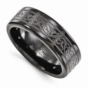 Edward Mirell Titanium Black Ti Laser Ring - 8mm
