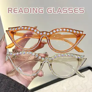 2PCS Women's Trendy Diamond Inlaid HD Reading Presbyopia Mirror, Lightweight Durable Glasses, Simple PC Material, +1.0 to +4.0 Degrees, Suitable for Daily Computer, Office, Book Reading Use