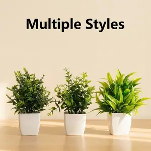 3pcs Flower Pots, Artificial Eucalyptus Mini Plant, Small Pot Decor, Indoor Home Office Farmhouse Bathroom Table Decoration, Faux Greenery Plants