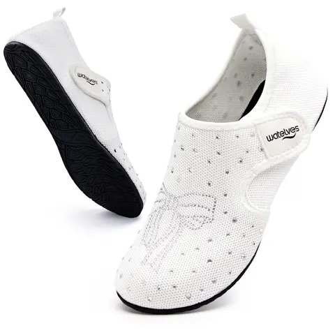 WateLves Women's Bow Rhinestone Foldable Comfort Slip-On Barefoot Sock Shoes Essential | Lightweight & Breathable Flyknit Upper | Home, Campus, Commute, Driving, Travel, Hotel & Water-Friendly#sohochic