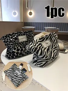 Ladies' Cosmetic Bag, Portable Zebra Print Cosmetic Bag, Large Capacity Travel Toiletry Bag, Zipper Storage Bag, Makeup Brush Storage Bag, Gift Choice, Can Hold Cosmetics, Coins, Keys, and Cards, Ladies' Travel Handbag, Bathroom Storage Bag