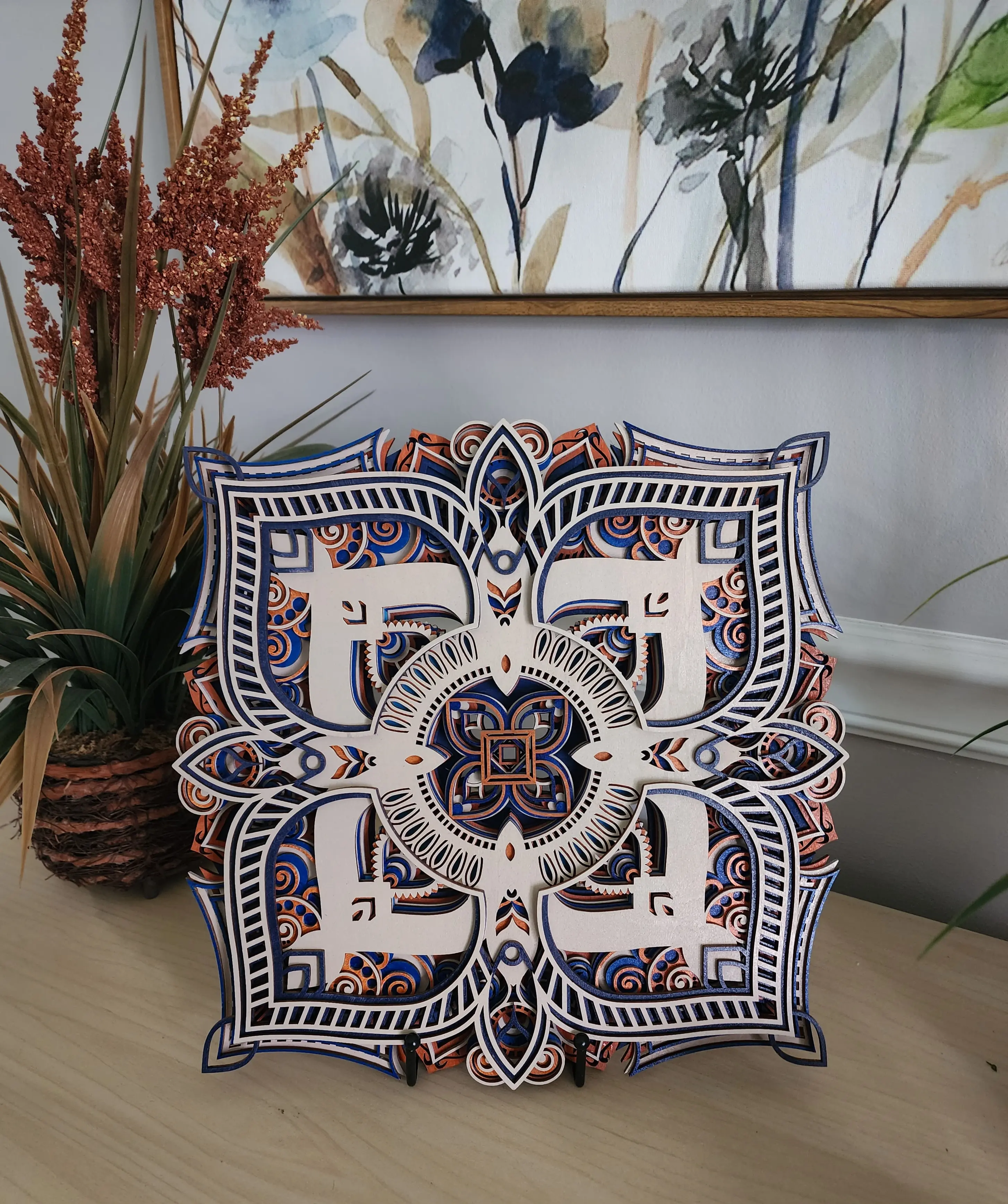 10-Layer Mandala Wall Art - Intricately Laser-Cut Wooden Decor in Teal and Gold - Handmade Premium Wood Artwork for Living Room or Meditation Area
