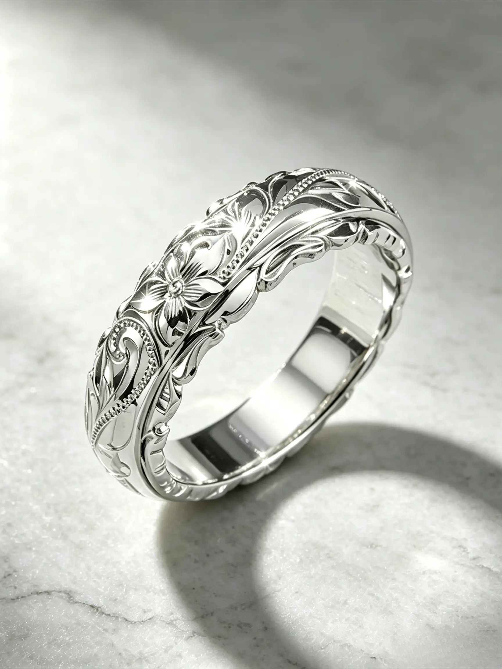 Elegant Flower Engraved Ring for Women, Vintage Floral Carved Band, Wedding Engagement Anniversary Jewelry Gifts, Daily & Party Fashion Decor