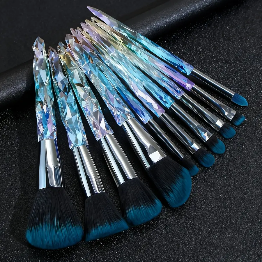 Crystal Transparent Handle Makeup Brushes Set 10 Pieces Foundation Concealer Eyeshadow Eyeliner Eyebrow Brushes Ideal Gift for Beginners, Beauty Brush Set, Brush Set Cosmetic
