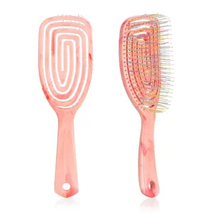 Blushmarks Detangling Wet Hair Brush, Large Rectangular Maze Double Bristles Vented Brush for All Hair Types - Pink Marble Printing, Idea Gift