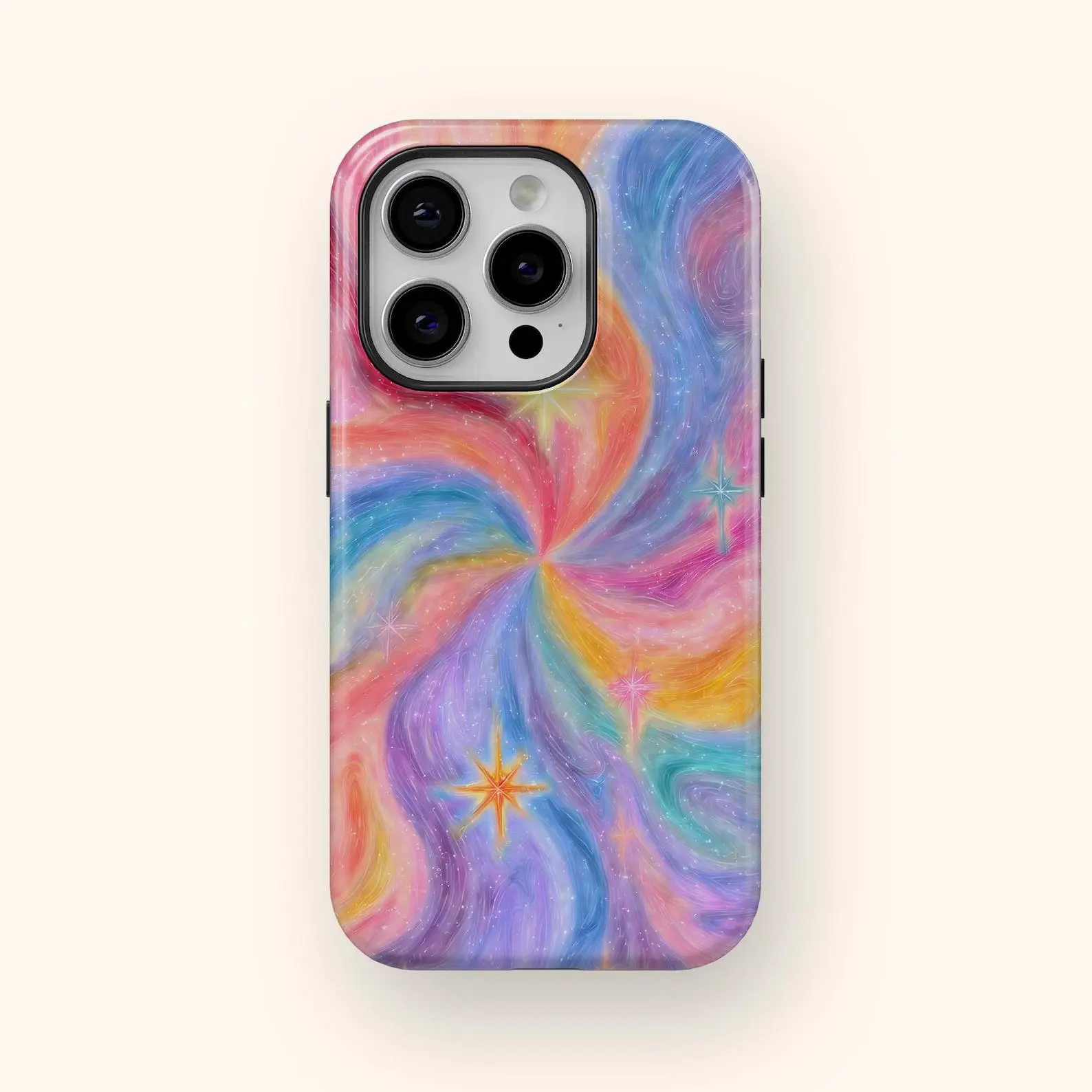 Pastel Rainbow Galaxy Phone Case for iPhone 17 16 15 14 13 12 11 and Samsung Galaxy S25 S24 S23 S22 S21 Cosmic Nebula Swirl Starburst Case