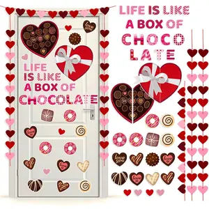 Valentines Bulletin Board Decorations, Valentines Day Door Decorations Set with Banner, Chocolate Box Hearts Cutouts, February Bulletin Board Pink Sign for School Classroom Wall Decor Party Supplies