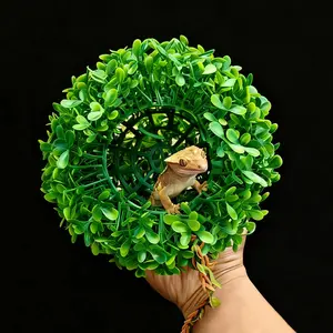 Artificial Grass Ball Plant — Rainforest Terrarium Decor: Hiding Cave & Nest for Tree Frogs, Crested Geckos, and Reptiles (Wall-Mounted)