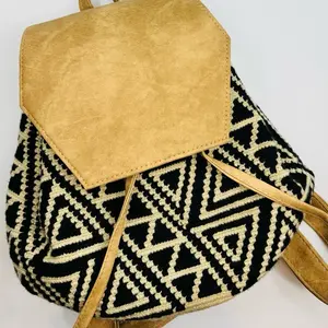 Backpack with Geometric Pattern and Suede Material