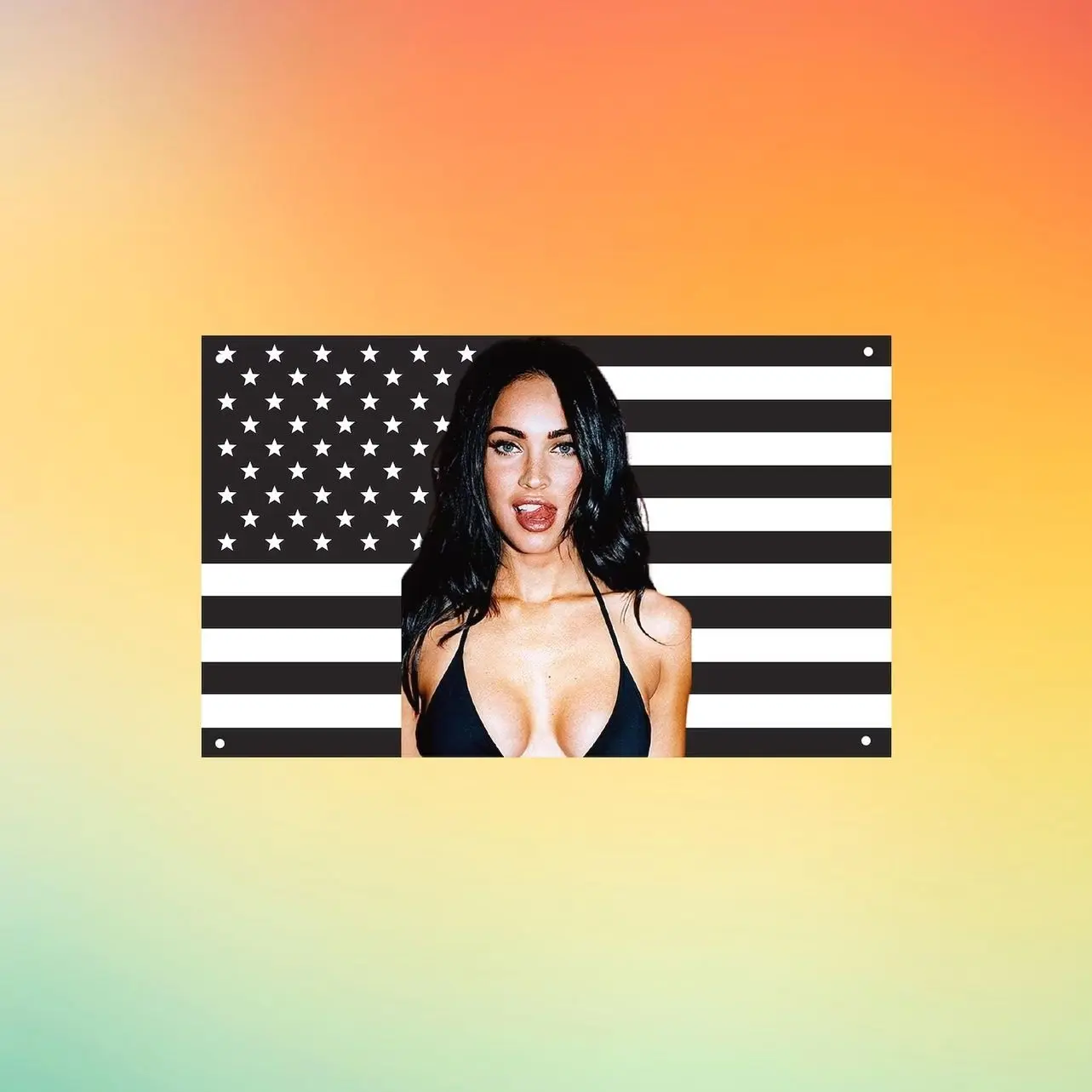 Megan Fox Black & White American Flag Wall Tapestry, Transformers Actress Fan Flag, Celebrity Room Decor