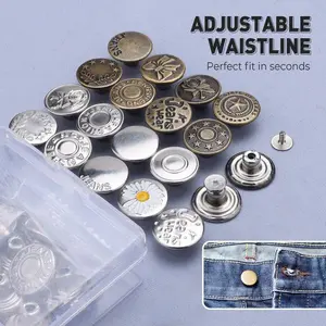 Removable No-Sew Jeans Buttons Set 17mm Alloy Material Adjustable Waistline Brown Silver 10 PCS Each Color Safe Simple Installation Complete with Mini Screwdriver