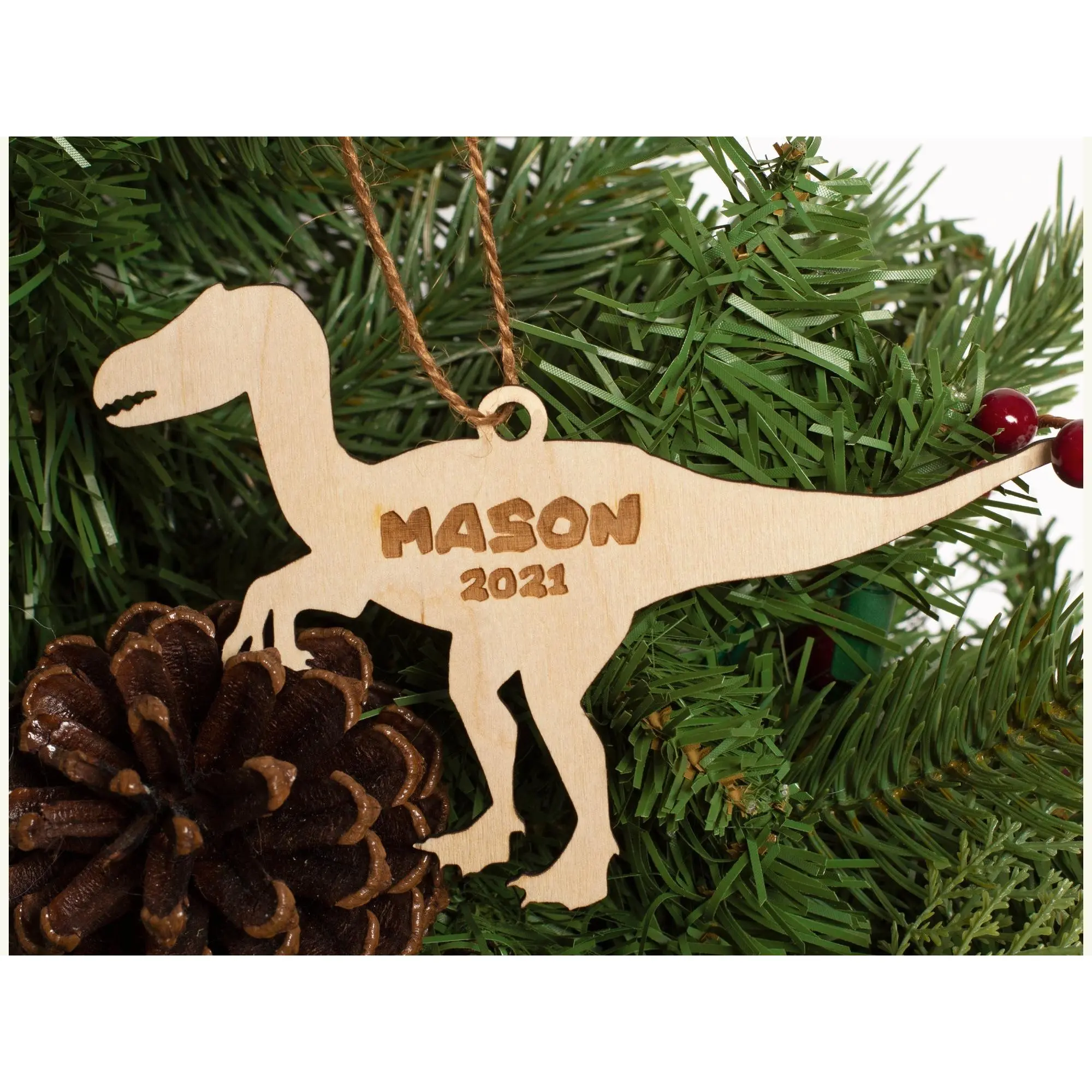 Velociraptor Dinosaur Christmas Ornament Personalized Name Year