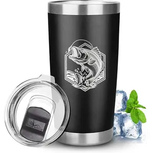 True South 20oz Stainless Steel Fishing Tumbler – Vacuum Insulated Bass Travel Mug with Lid – Double Wall Cup for Hot & Cold Drinks