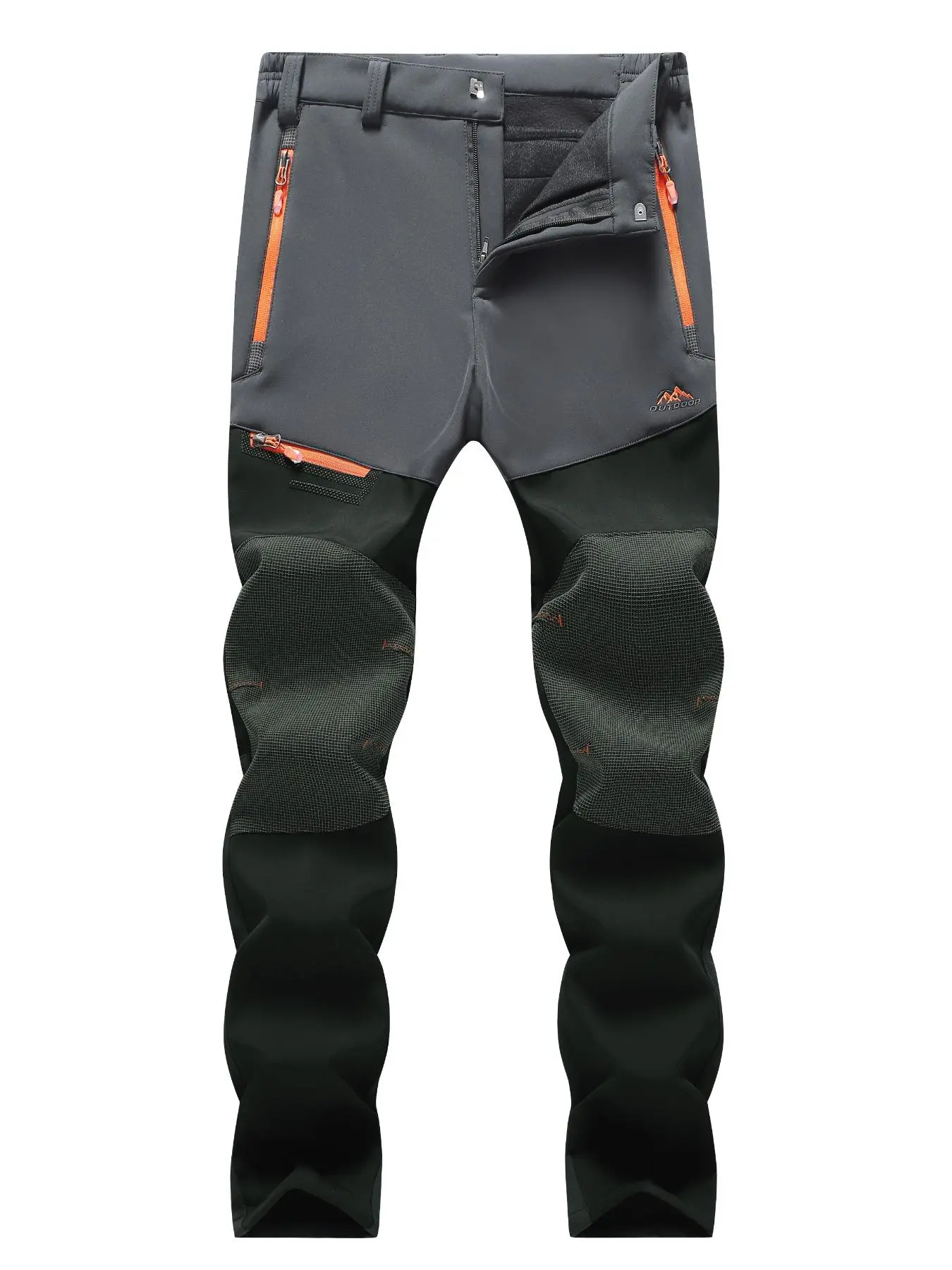 Men's Regular Fit Warm Softshell Pants with Fleece Lining, Windproof and Water-resistant Pants for Winter Outdoor Activities, Multiple Zipper Pockets Pants