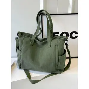 Women's Autumn and Winter Striped Corduroy Tote Bag, Large Capacity Crossbody Bag for Student Class, Valentine's Day Gift for Girls – Trending Stylish Tote, Perfect for Everyday Use & Travel