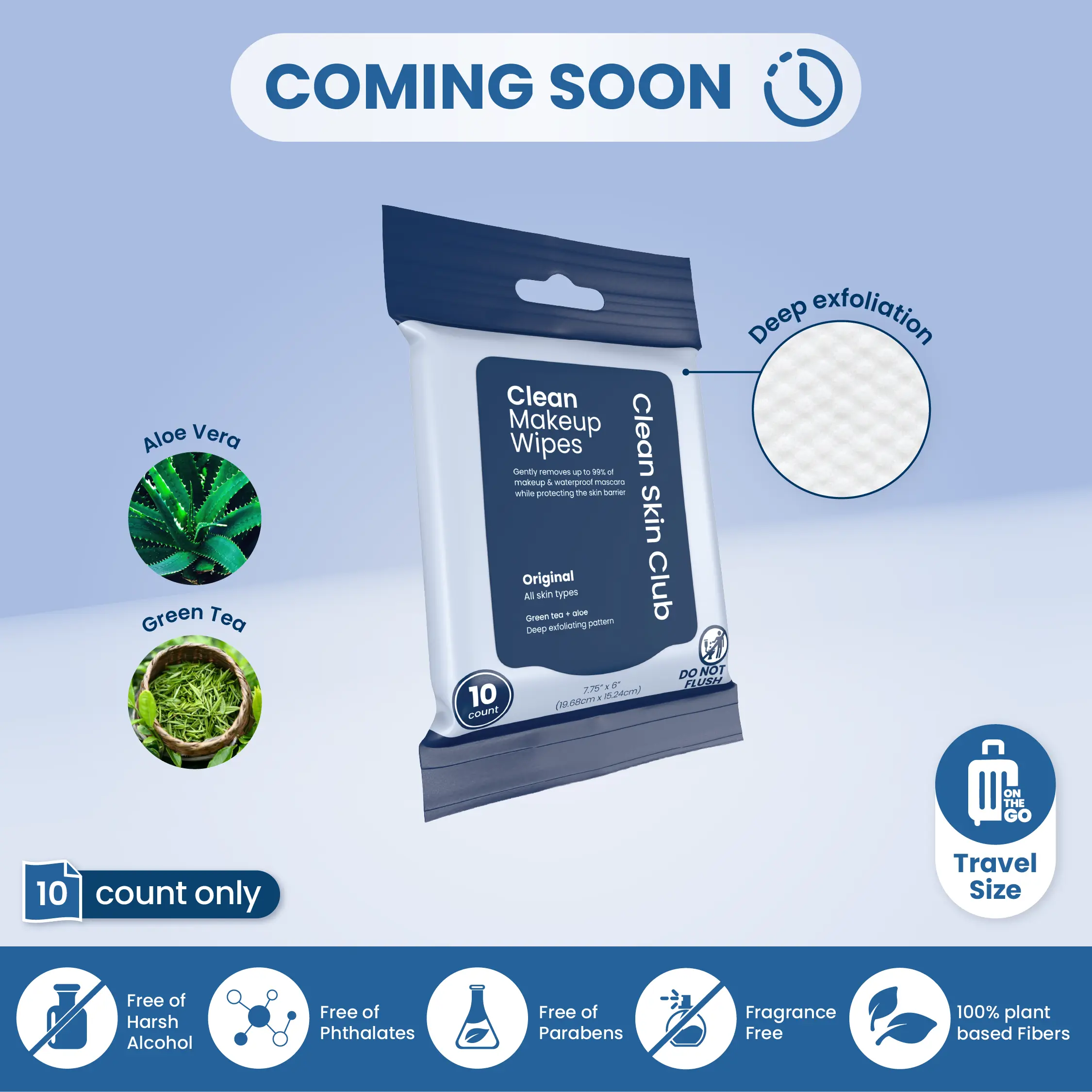 Clean Makeup Wipes Original Travel 10ct: Gentle, Non-Irritating Removal for All Skin Types