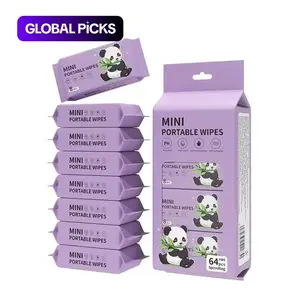 64Pcs Mini Portable Unscented Wet Wipes Soft Gentle Alcohol-Free Disposable Towels Unisex for Travel Hotel Outdoor Home Pet Cleaning Perfect Dating Gift