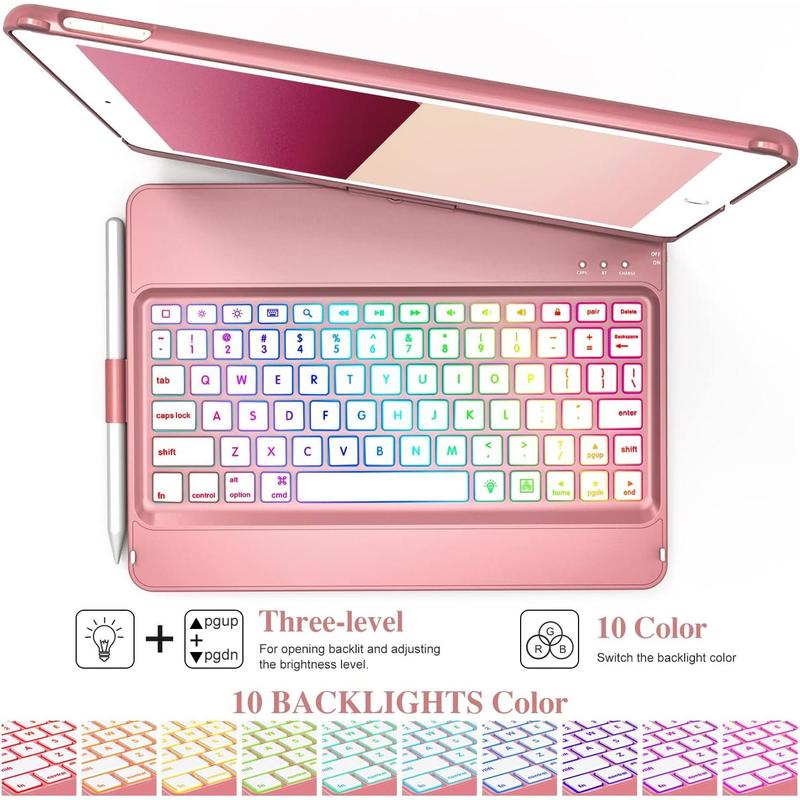(R) Keyboard Case Compatible with iPad 10.2 inch 9th Gen 2021,for iPad 8th Generation 2020, 7 Color Backlit 360 Rotatable  Detachable  Keyboard Cover Tablet Case