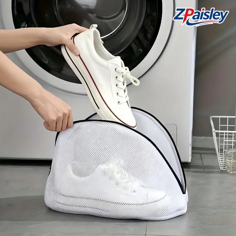 1Pc/2Pcs Mesh Shoe Laundry Bag with Zipper, Reusable Shoe Washing Bag for Washing Machine, Breathable Shoe Protector Wash Pouch, Travel Shoe Storage Organizer for Sneakers Luggage Packing Dorm Use