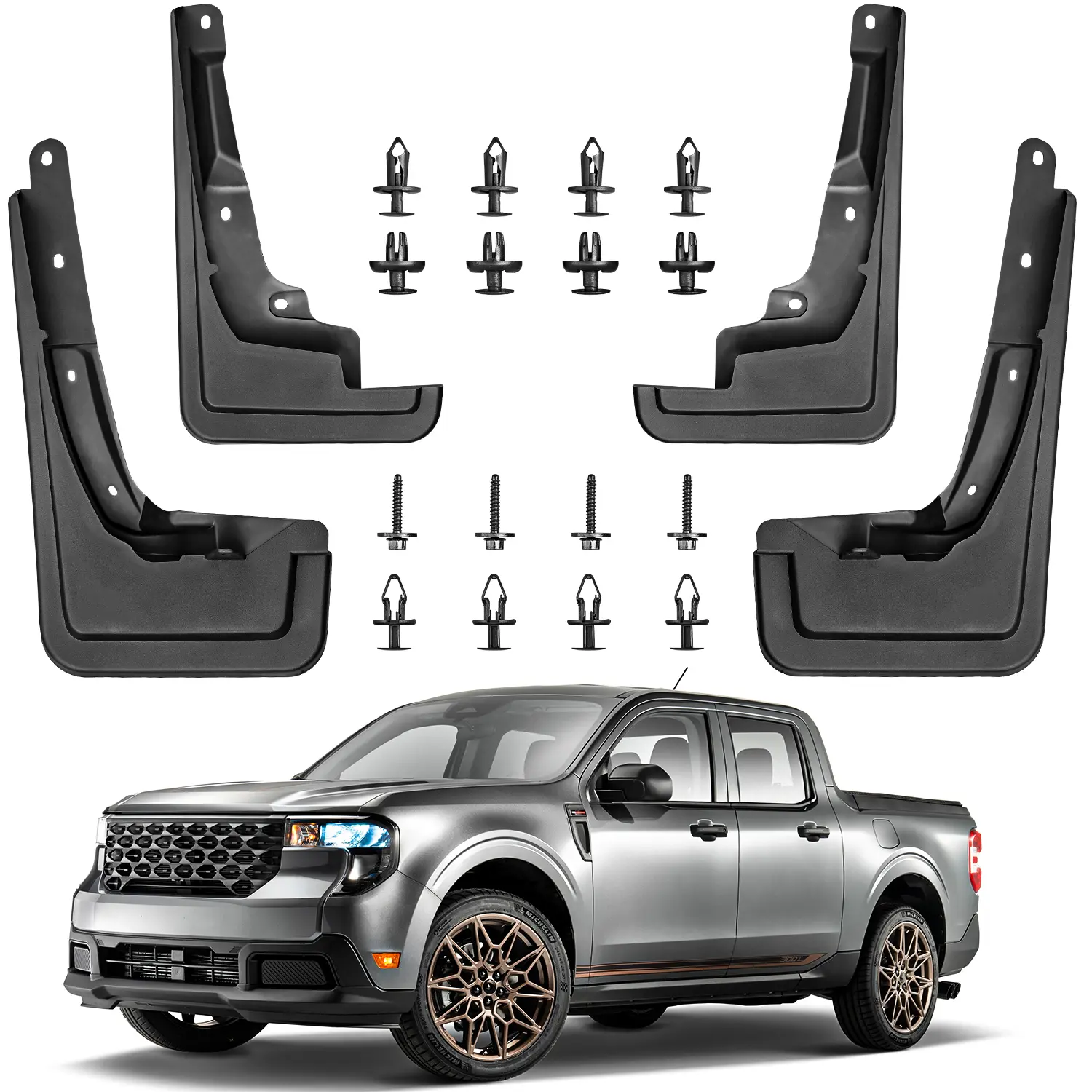 SADELOOS No-Drilling Mud Flaps for Ford Maverick 2022-2025, 4PCS All-Weather Front Rear Fender Protector, Automotive Accessory That Reduces Cleaning Need