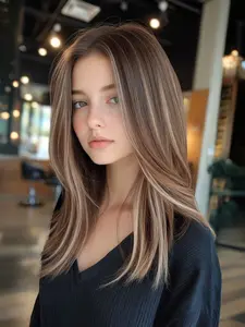 Women's Brown Highlights Synthetic Pre Cut Wig, 13x3 Lace Front, Straight Short Hair, High Temperature Fiber, Daily Wear Transparent Lace Cap, Layered Straight Wigs