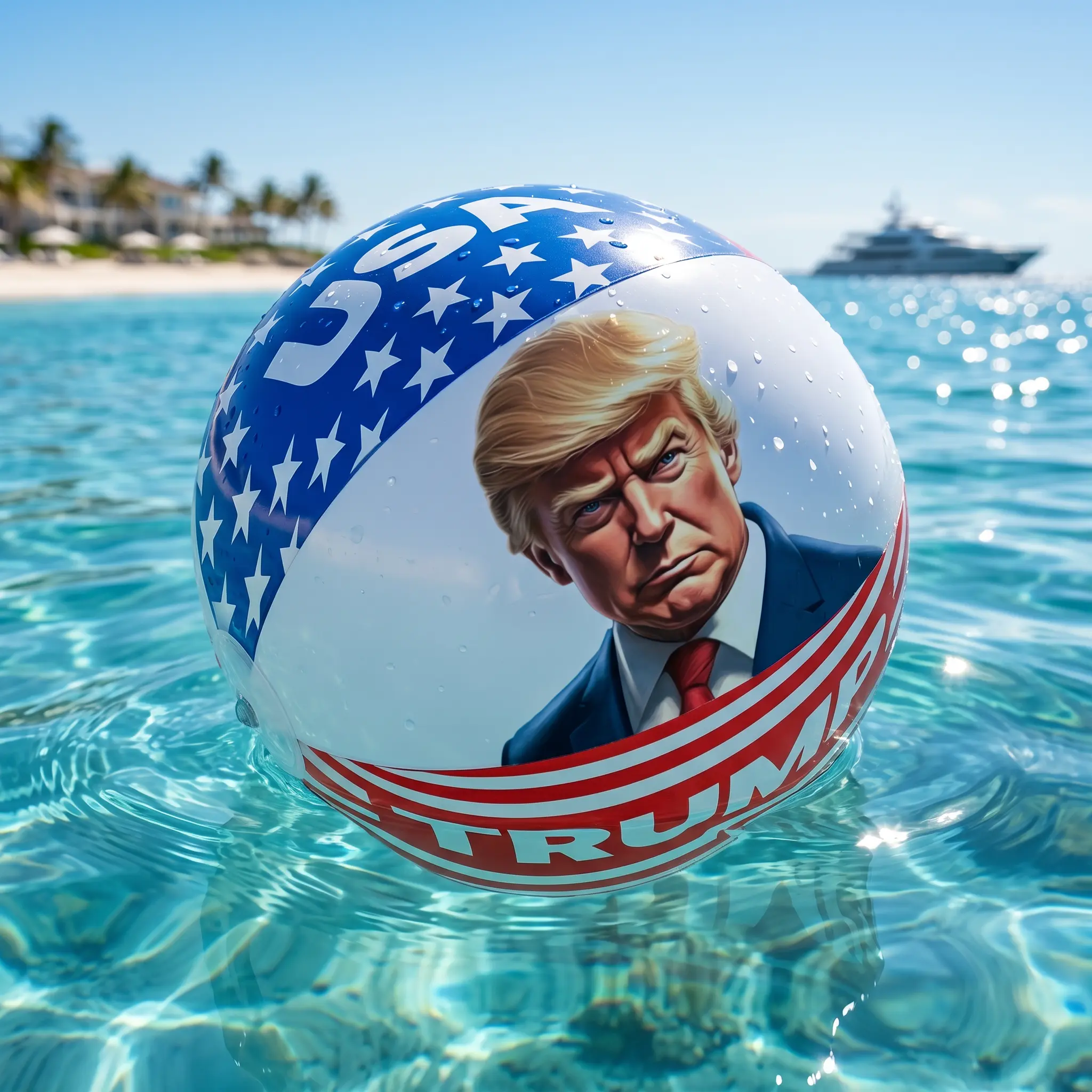 Patriotic Trump USA Beach Ball - 16" Deflated, 12" Inflated, Red White Blue Stars, Trump Image, Durable PVC, Easy Inflate, for Pool Parties, Beach Days, 12+ Years Age Group