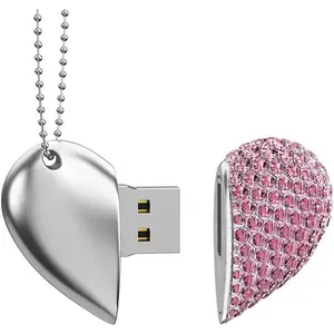 64GB Heart Shape USB 2.0 Flash Drive  Memory Stick Thumb Drive Pen Drive Jump Drive  Pendant Necklace with Key Chain-