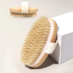 Natural Bristle Body Brush, Handheld Convenience Wooden Design, Soft Dense Bristles, Gentle Exfoliating Spa Bath Massager, Ideal for Wet/dry Skin, Personal, Body Scrubber