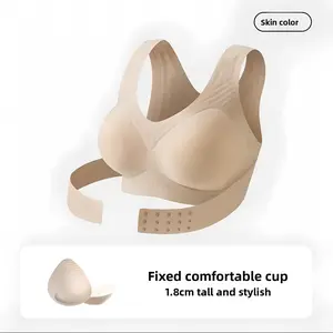 Women's Padded Seamless Solid Sports Bra, Supportive Breathable Yoga Activewear, Open Back Beauty Back Design with Posture Support Straps for Workout & Gym Use Gymswear