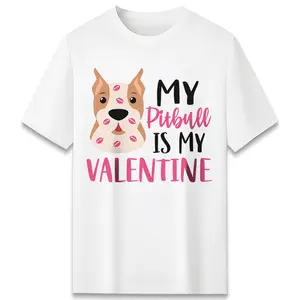 Pitbull Lover Valentine Graphic Short-Sleeve T-Shirt Cute Dog Print Crew Neck Tee Soft Cotton Casual Top for Pet Owners Fun Holiday Apparel Unisex Classic Fit