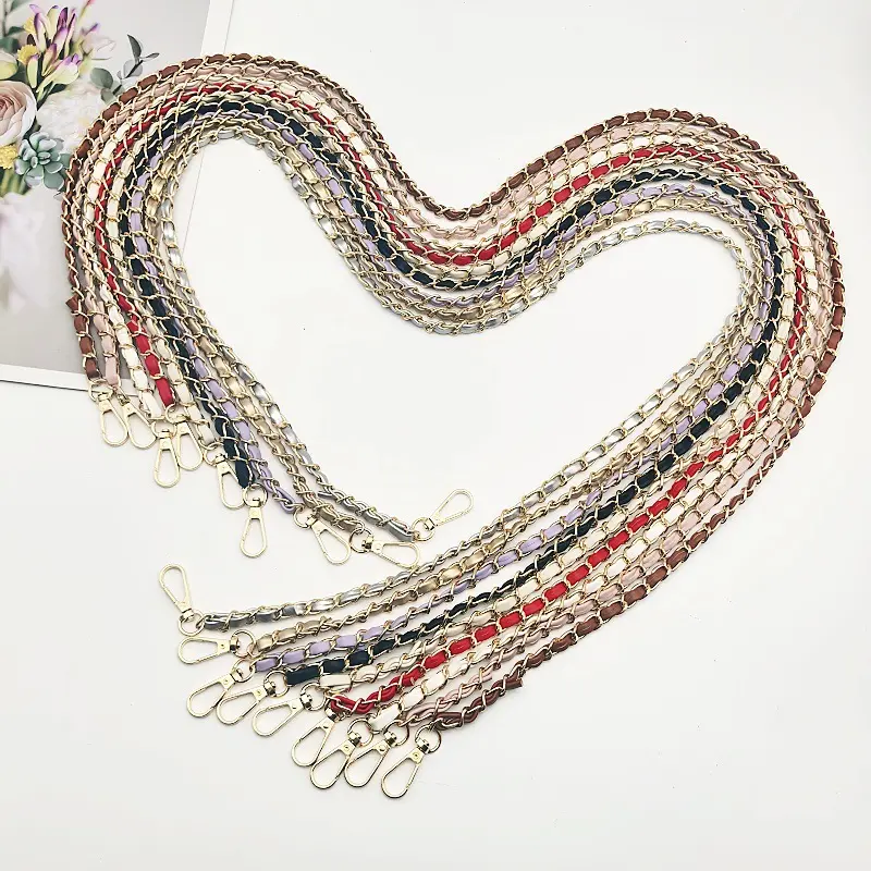 Classic Tweed Style Leather Insert Chain Strap, Viral Multi Color Crossbody Purse Chain, Thin 8mm Metal Bag Chain With Lobster Clips, Universal DIY Handbag & Cell Phone Lanyard Hardware Accessory