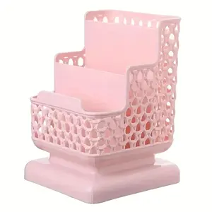 3-Tier Desktop Storage Basket, Hollowed-Out Pen Holder with Base for Makeup Brushes, Utensils and Home Office Use