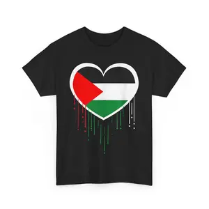 Palestine Flag Proud Palestinian Heritage Heart Unisex T-Shirt Casual Crewneck