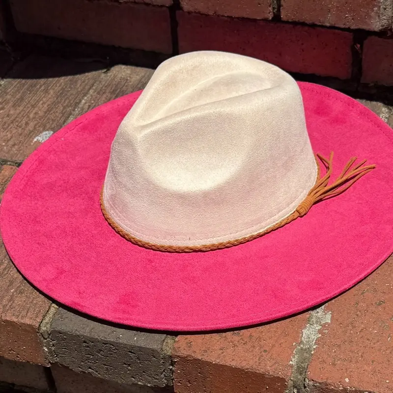 2-Toned Unisex Vegan Suede Fedora Hat Blank - Wide Brim, Polyester Fabric, Ideal for Pyrography, Burning, Engraving