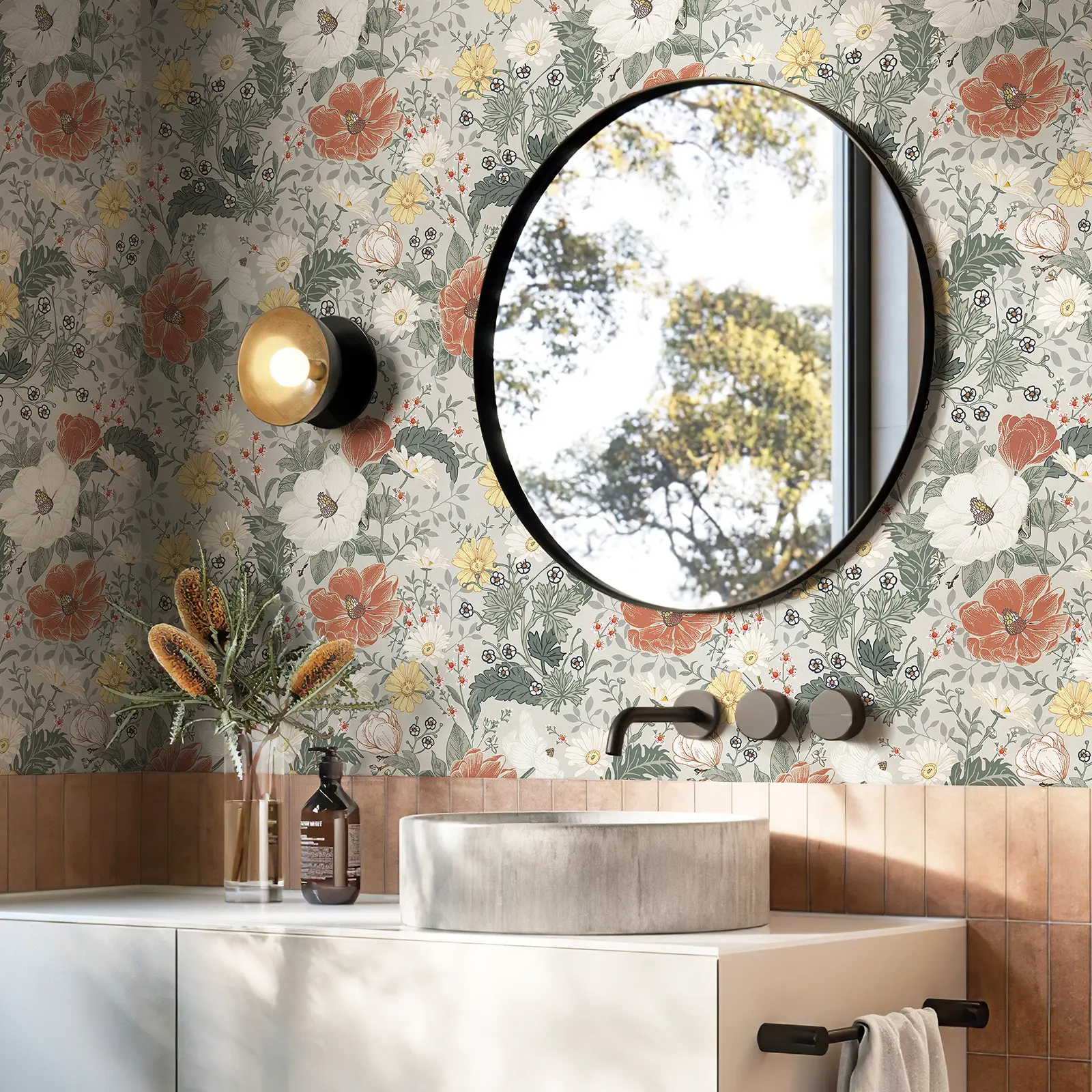 Vintage Botanical Peel and Stick Wallpaper, 17.3" x 240" Floral Bird Contact Paper, Removable Self Adhesive Wallpaper for Bedroom, Bathroom, Cabinets and Accent Walls