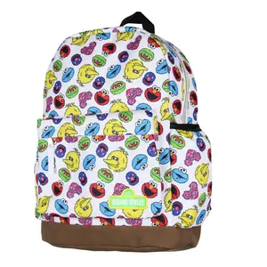 Sesame Street Elmo Big Bird Cookie Monster Scattered Print Faces Travel School Backpack For Daily Use 16"
