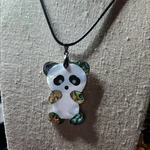 Paua Sea Shell Abalone Panda Pendant & Cord Necklace