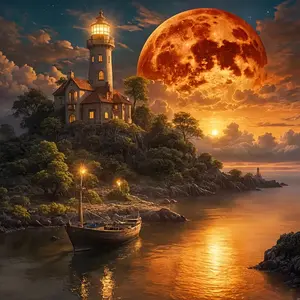 New DIY 5D Diamond Painting Kit, Sunset Lighthouse Theme, Full Drill Mosaic Art, Home Wall Decor Gift, Large Size, Model Xinghao Z124