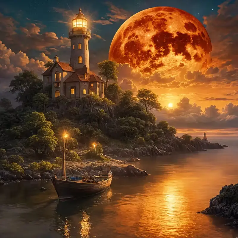 New DIY 5D Diamond Painting Kit, Diamond Art Tools, Sunset Lighthouse Cloud Theme, Full Drill Mosaic Art, Home Wall Decor Gift, Large Size, Model Xinghao Z124