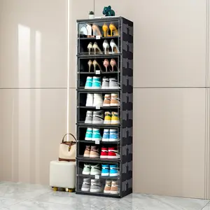 JEKO&JEKO 10 Tiers 20 Pairs Foldable Shoe Rack Organizer Cabinet for Closet Entryway, Large Collapsible Shoe Storage Box with Magnetic Doors Fits Up to 20 Pairs (Black)，Compact Shoe Storage Boxes for Tight Spaces. Space saving home Back to school