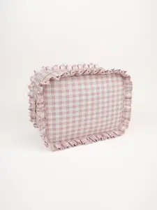 Pretty Cute Girly Style Innovation Trendy Luxury Zipper Makeup Storage Pouch Durable Gingham Ruffled Girl Checker Cosmetic Bag