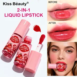 Long-Lasting Lip & Cheek Stain - 12hr Transfer-Proof, High Pigment Tomato Red Tint Plumping Volume Bunny Tongue Lips Glazed Glass Lightweight Glowy Vivid Transparent Glossy