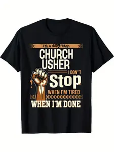 Funny Church Usher Saying T-Shirt| Soft Breathable with Bold Brown Lettering, Unisex Christian Comfortable Graphic Print, All-Season, Casual Style, Crew Neck, Regular Fit, Perfect for Everyday & Outdoor Activities, Plus Size