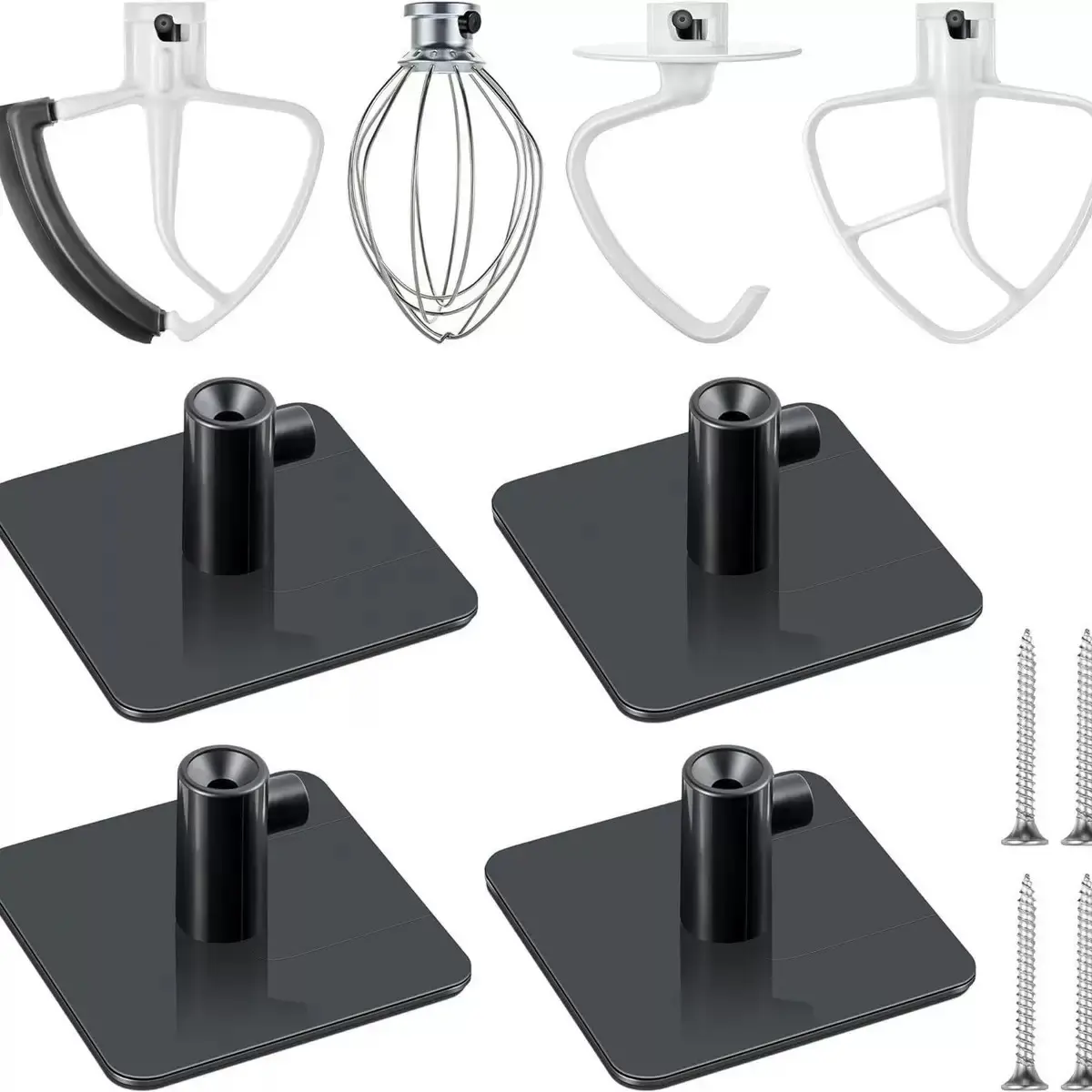 4-Pack KitchenAid Stand Mixer Attachment Holder Organizer - White, 4 Holders, Clean Look, Ample Storage for KitchenAid Mixer Accessories, Four-Pack