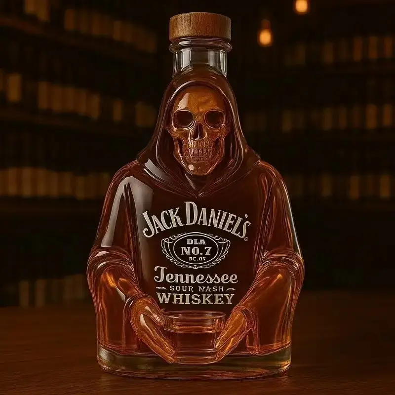Grim Reaper Whiskey Decanter 320ML, Spooky Glass Bottle for Jack Daniel's & Bourbon, Perfect Gift for Whiskey Lovers, Unique Design, Unique Shape, Barware, Home Bar Accessories