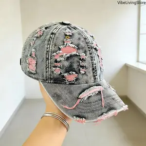 Y2K Vintage Washed Ripped Denim Baseball Cap – Unisex Outdoor Sun Protection Must-Have, Trendy Casual Hat for Streetwear & Daily Outings