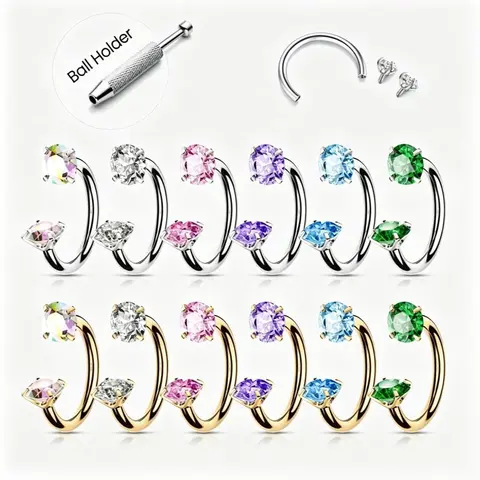 Unisex 6-Piece 18G 316L Titanium Nose Piercing Kit - 8mm 1.0mm Nose Hoop Ring, Internally Threaded Gems, Guiding Needle, Free Ball Holder, Easy Insertion, Secure Fit for Beginners, Experienced Users, Everyday Casual Wear