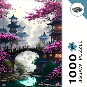 1000pcs Puzzle with Flowers and House Designs, Scratch-Resistant, Advanced Skill Level, Adult Puzzles, Family Entertainment, Home Decor, Creative Gift