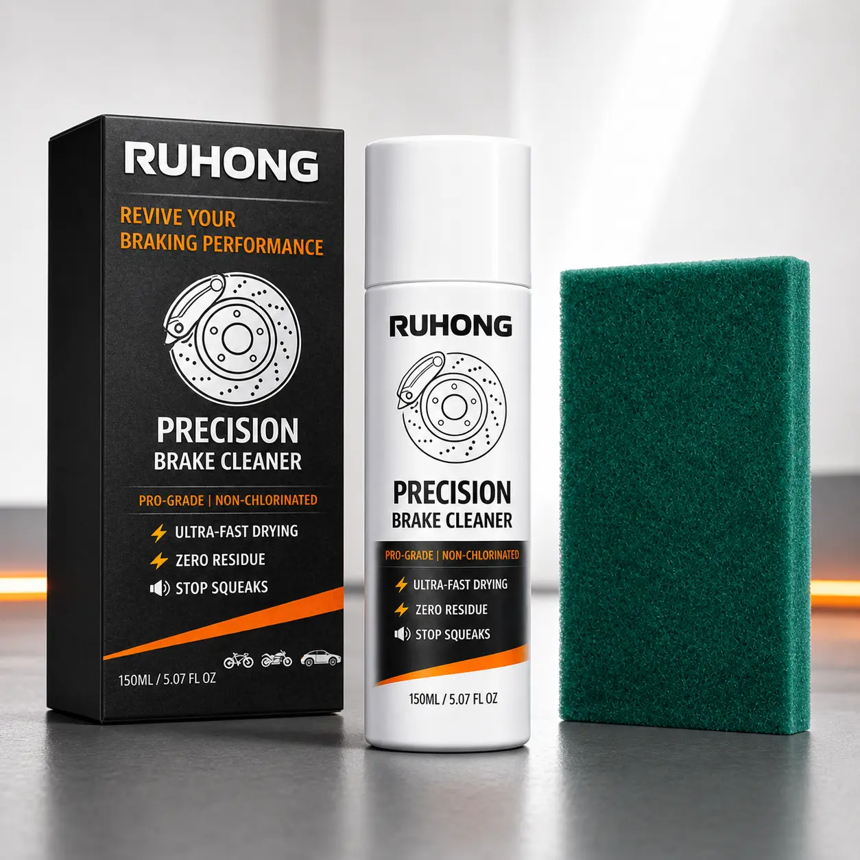 RUHONG Precision Brake Cleaner 150ml, Non-Chlorinated Fast-Drying Brake Parts Cleaner for Cars, Motorcycles and Bicycles